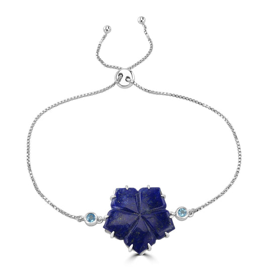 GG Collection Sterling Silver Lapis and Swiss Blue Topaz Adjustable Flower Bolo Bracelet