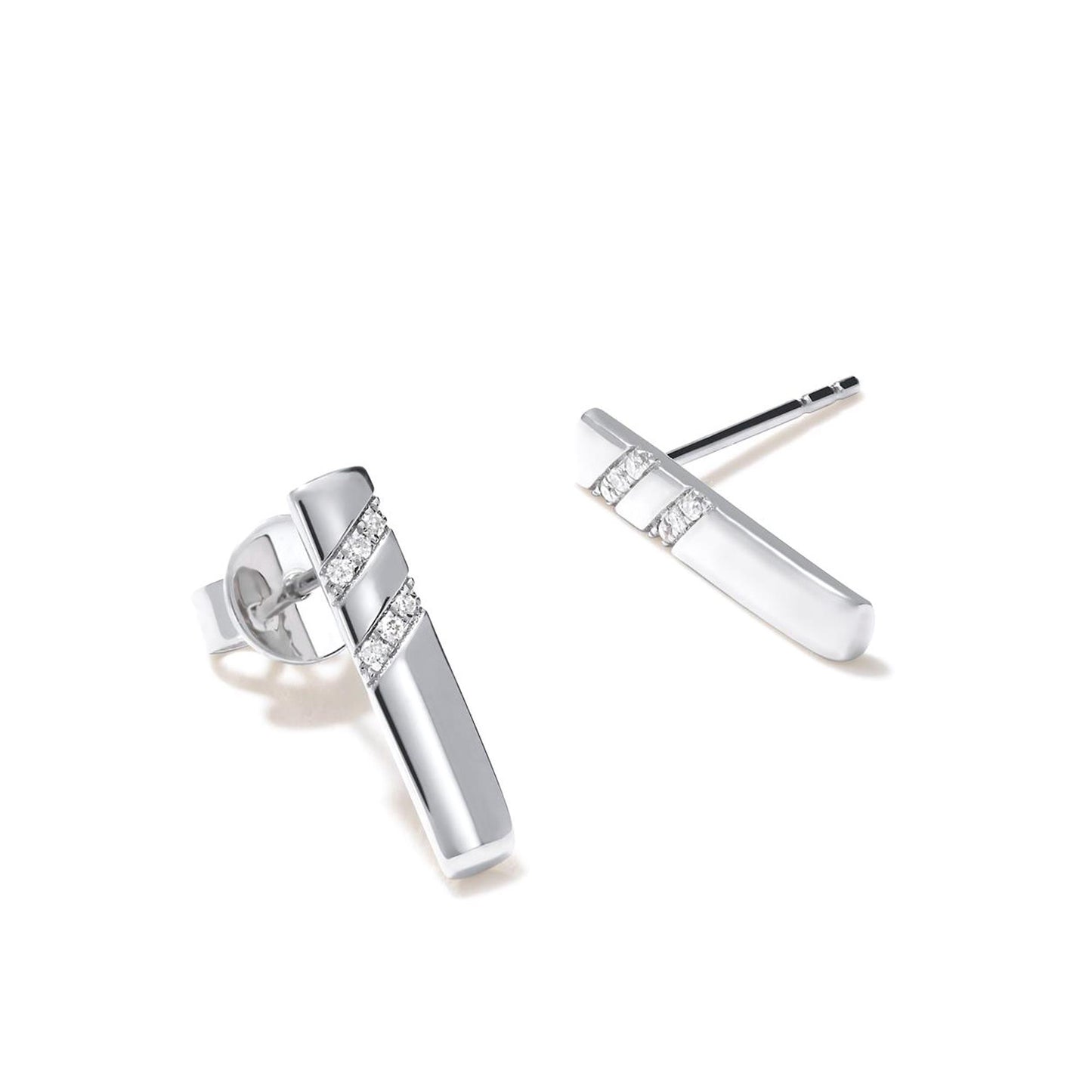 14K White Gold .042 Carat Diamond Bar Stud Earrings