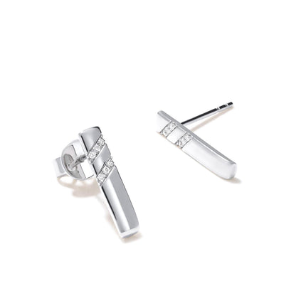 14K White Gold .042 Carat Diamond Bar Stud Earrings