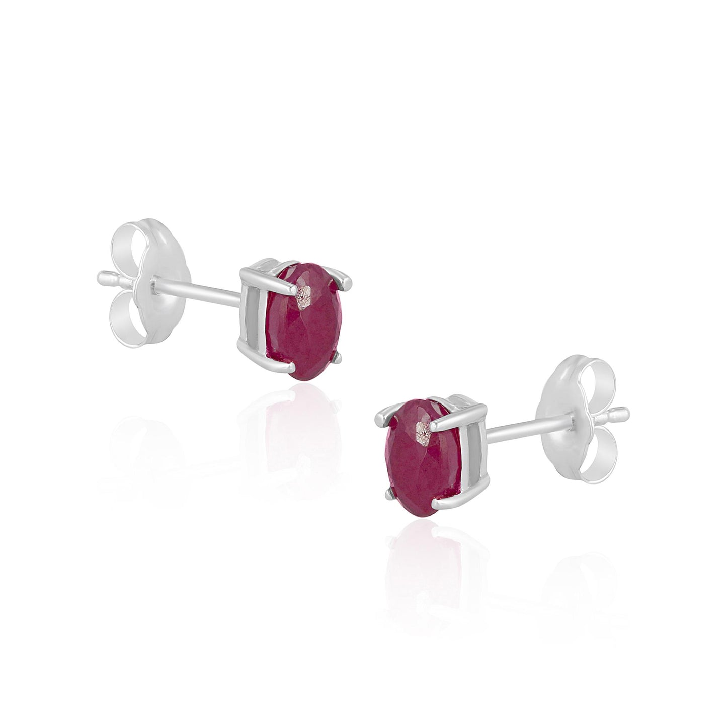 14K White Gold Oval Ruby Stud Earrings