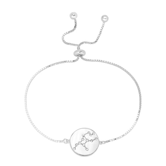 Sterling Silver Virgo Zodiac Crystal Bracelet with Adjustable Chain, 5 to 9 Inches