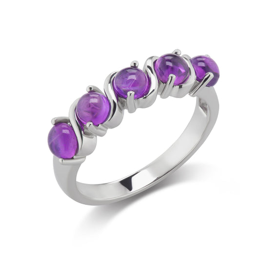 GG Collection Sterling Silver Amethyst 5-Stone Swirl Ring, Sizes 6 to 8