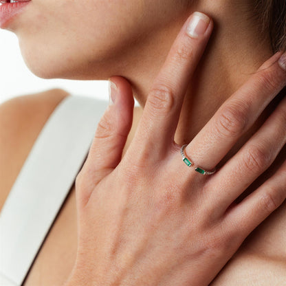 14K White Gold Emerald and White Topaz Cuff Ring