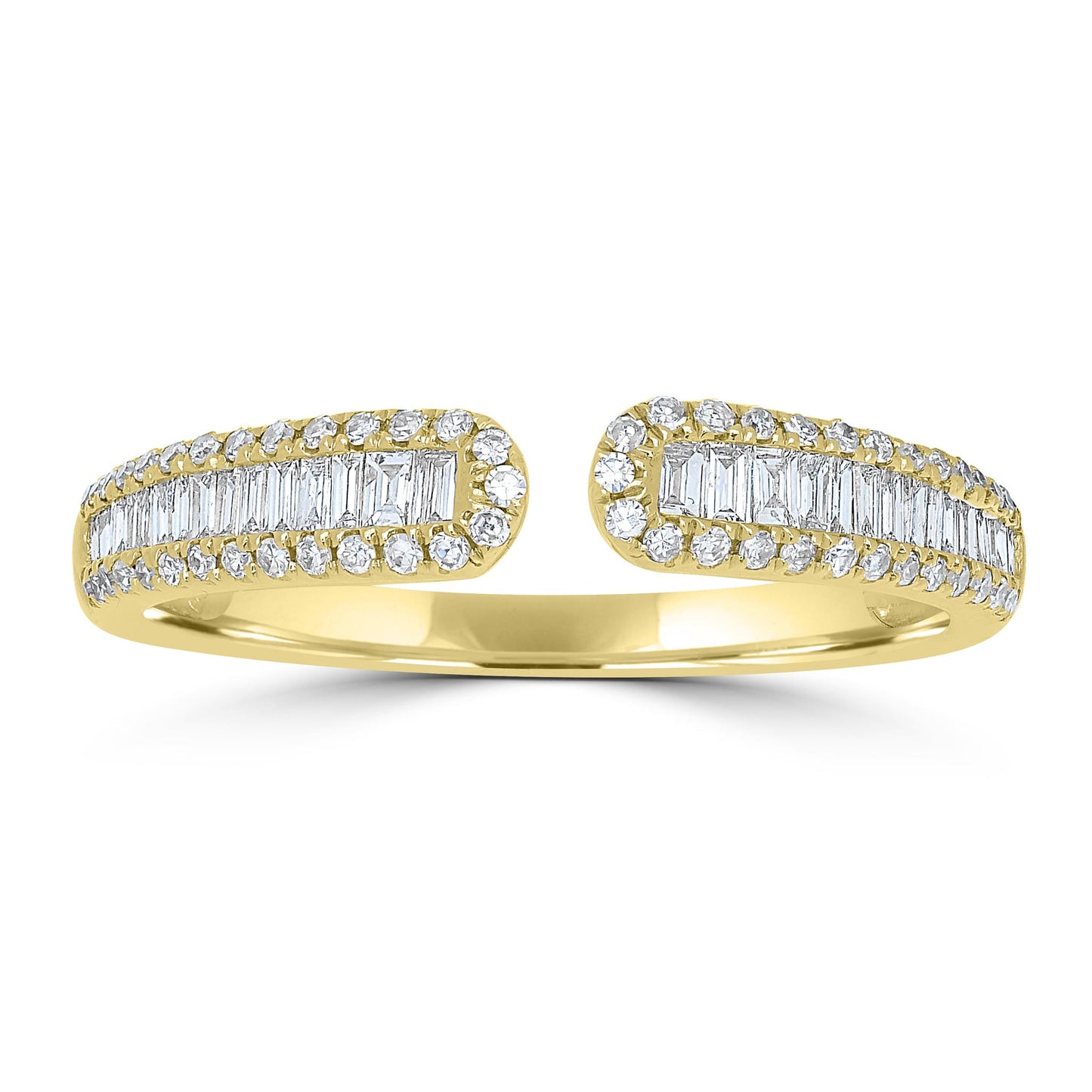 14K Gold Round and Baguette Diamond Cuff Ring, .30 Carats, Sizes 6 to 8