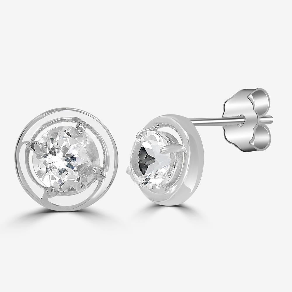 Gemistry 925 Sterling Silver Round Genuine White Topaz Stud Earrings