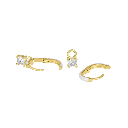 Bob Mackie Jewelry 14K Gold Over Brass White Enamel Cubic Zirconia Hoop Earrings