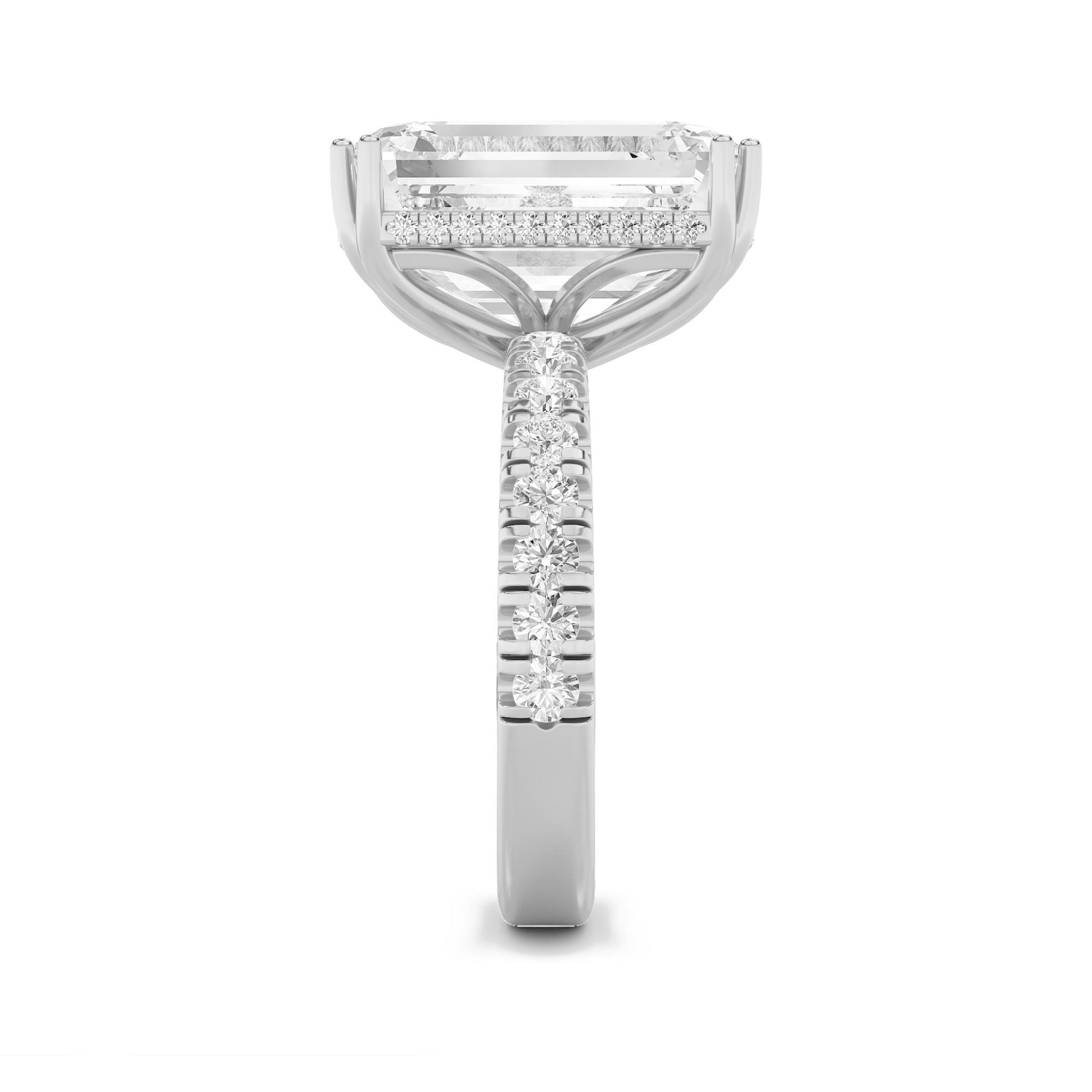14K White Gold Lab Grown Diamond 10.2 CTTW Emerald Cut Ring