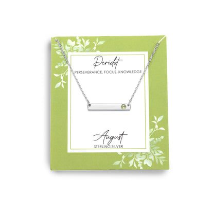 Gemistry 925 Sterling Silver Bar Necklace with Genuine Peridot Stone For Women & Girls With 16 + 4 Inch Extender Cable Chain Birthstone Jewelry Gift For Her Birthday|Wedding|Anniversary