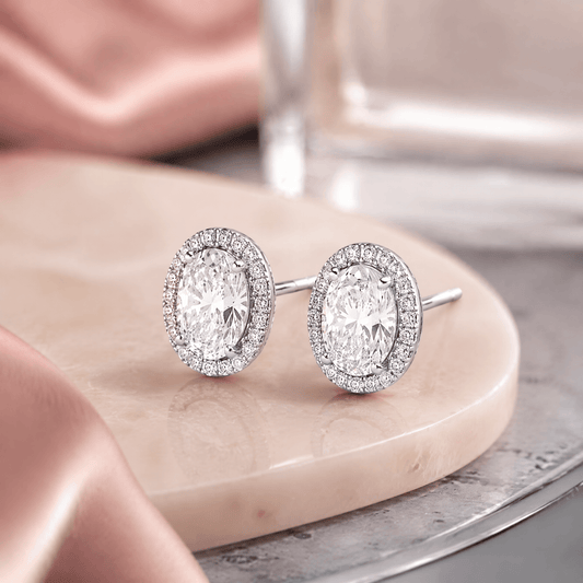 14K White Gold 1.0 CTTW Lab Grown Diamond Oval Stud Earrings