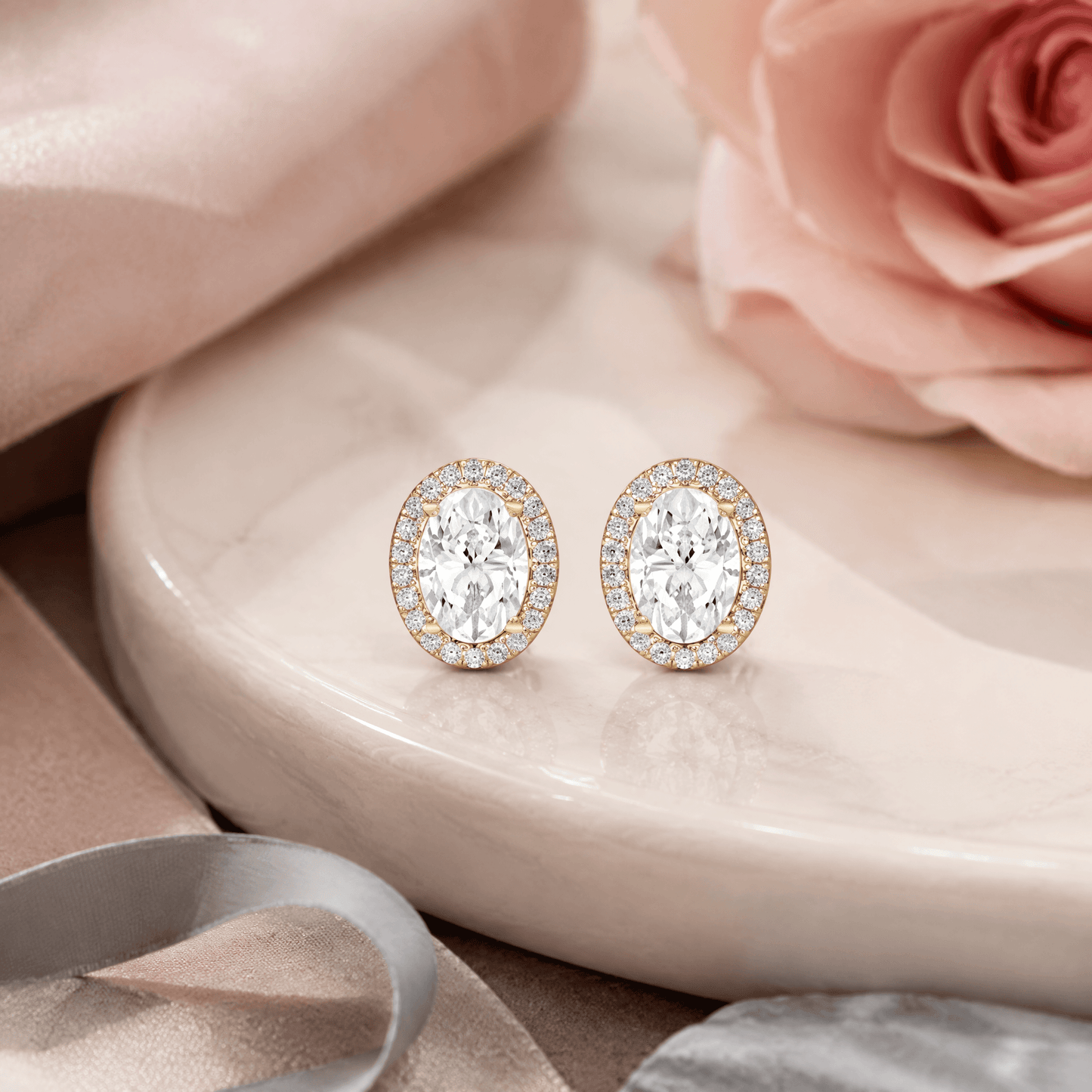 14K Gold 3.0 CTTW Lab Grown Diamond Oval Stud Earrings