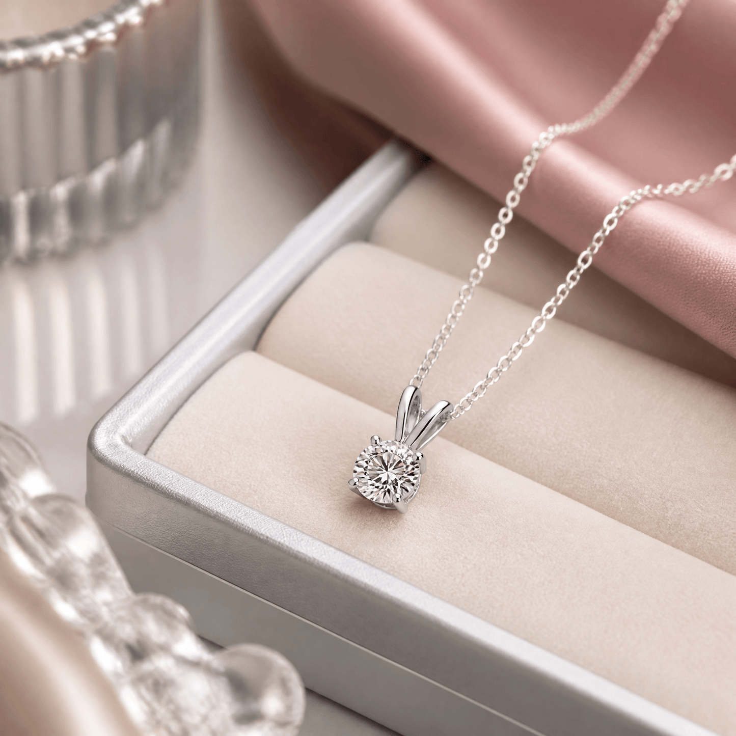 14K White Gold 3.0 CTTW Lab Grown Diamond Round Pendant Necklace