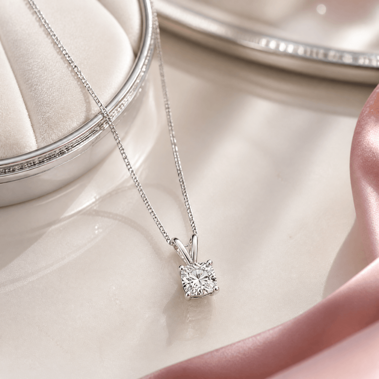14K White Gold 3.0 CTTW Lab Grown Diamond Round Pendant Necklace