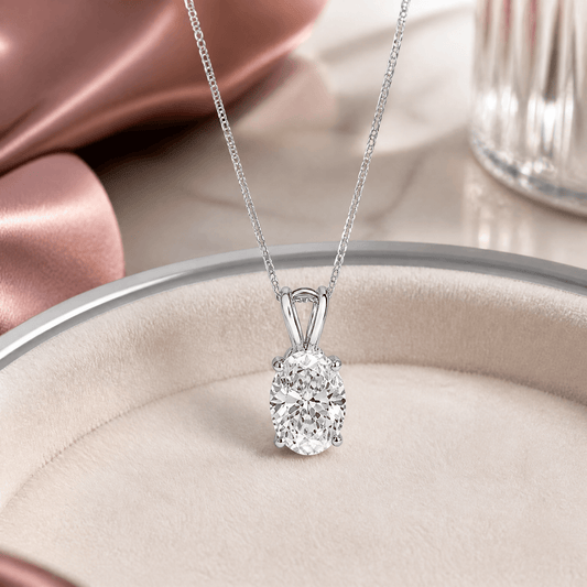 14K White Gold 1.0 CTTW Lab Grown Diamond Oval Pendant Necklace