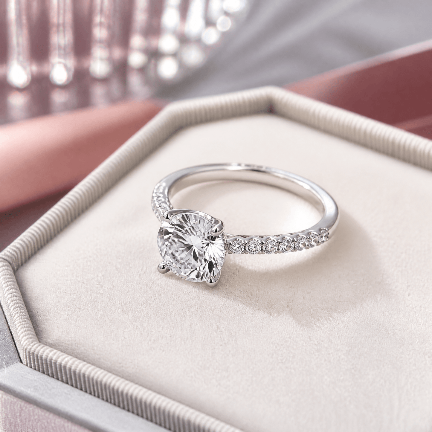 14K White Gold Lab Grown Diamond 2.50 CTTW Round Cut Center Stone Ring, Sizes 5 to 10