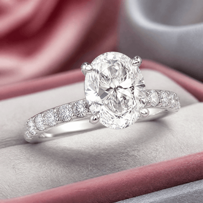 14K White Gold Lab Grown Diamond 2.0 CTTW Oval Cut Center Stone Ring, Sizes 5 to 10