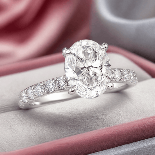 14K White Gold Lab Grown Diamond 2.0 CTTW Oval Cut Center Stone Ring, Sizes 5 to 10