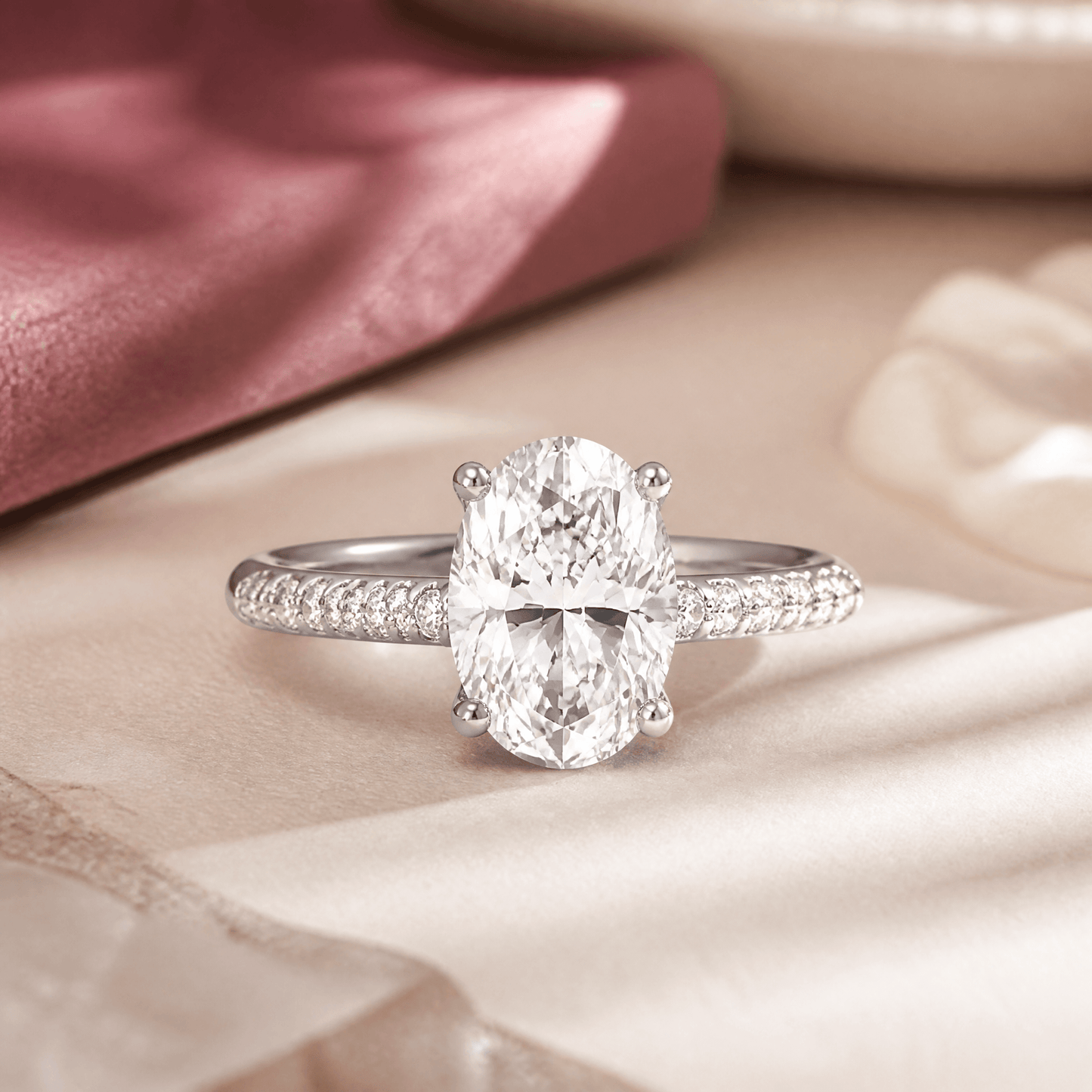 14K White Gold Lab Grown Diamond 1.50 CTTW Oval Cut Center Stone Ring, Sizes 5 to 10