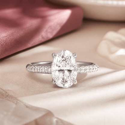 14K White Gold Lab Grown Diamond 1.50 CTTW Oval Cut Center Stone Ring, Sizes 5 to 10