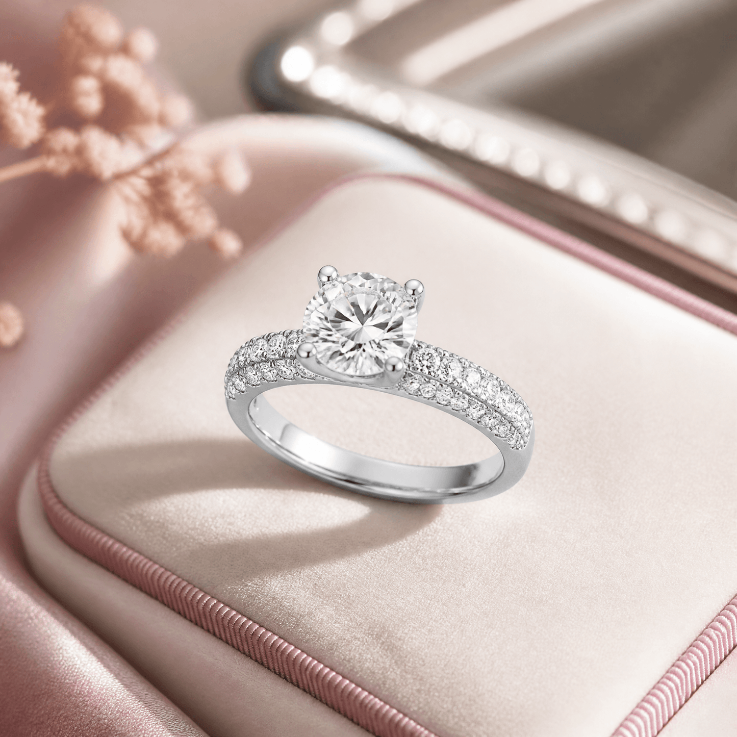 14K White Gold 2.0 CTTW Lab Grown Diamond Round Cut Ring, Sizes 5 to 10