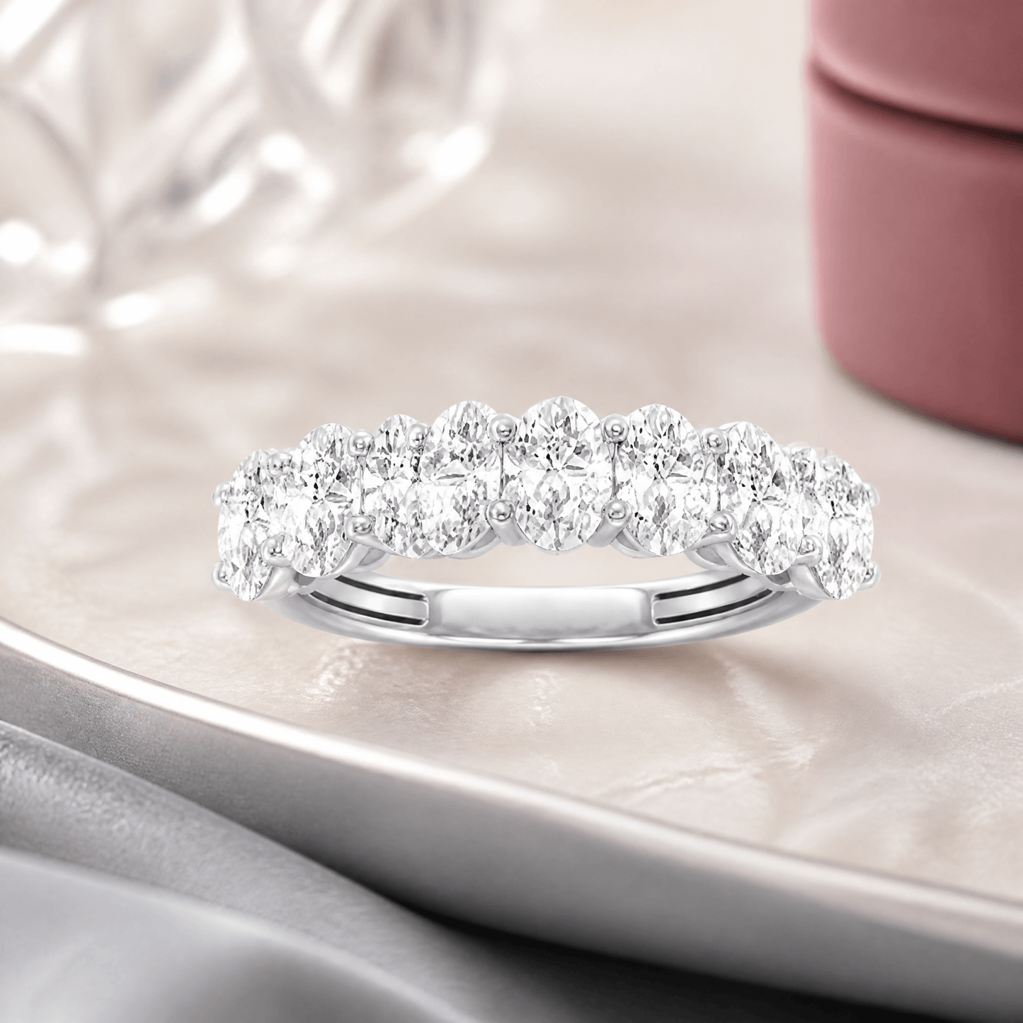 14K White Gold 2.0 CTTW Lab Grown Diamond Oval Cut Band Ring, Sizes 6 to 10