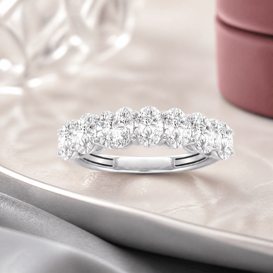 14K White Gold 2.0 CTTW Lab Grown Diamond Oval Cut Band Ring, Sizes 6 to 10