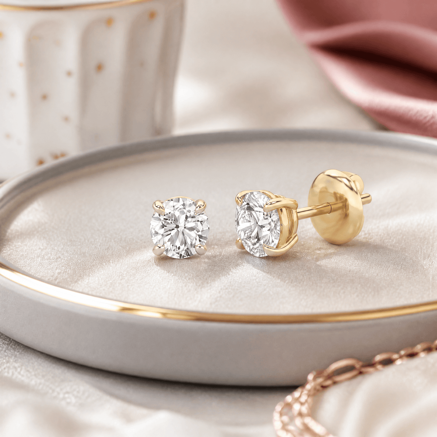 14K Gold 1.0 CTTW Lab Grown Diamond Round Stud Earrings
