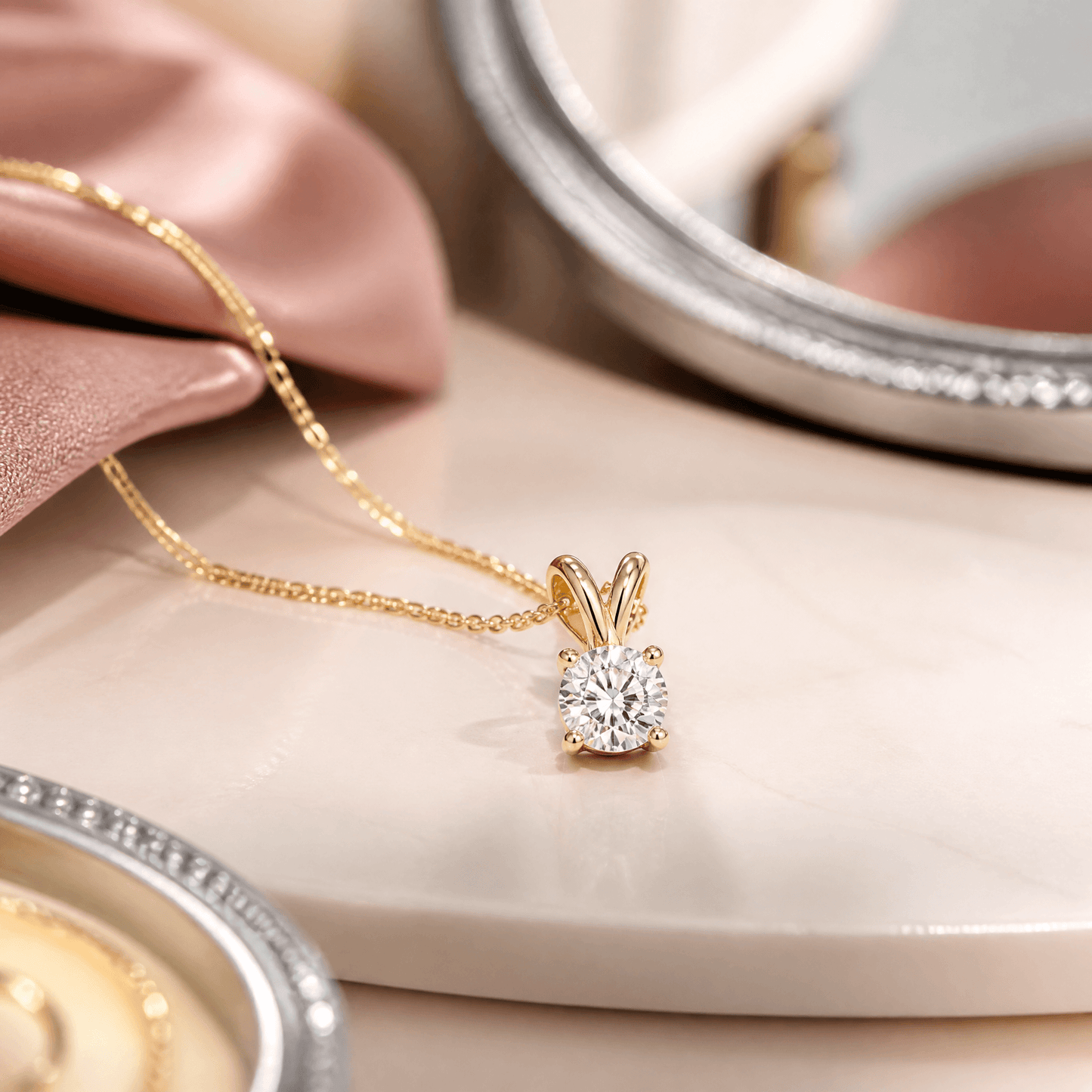14K Gold 3.0 CTTW Lab Grown Diamond Round Pendant Necklace
