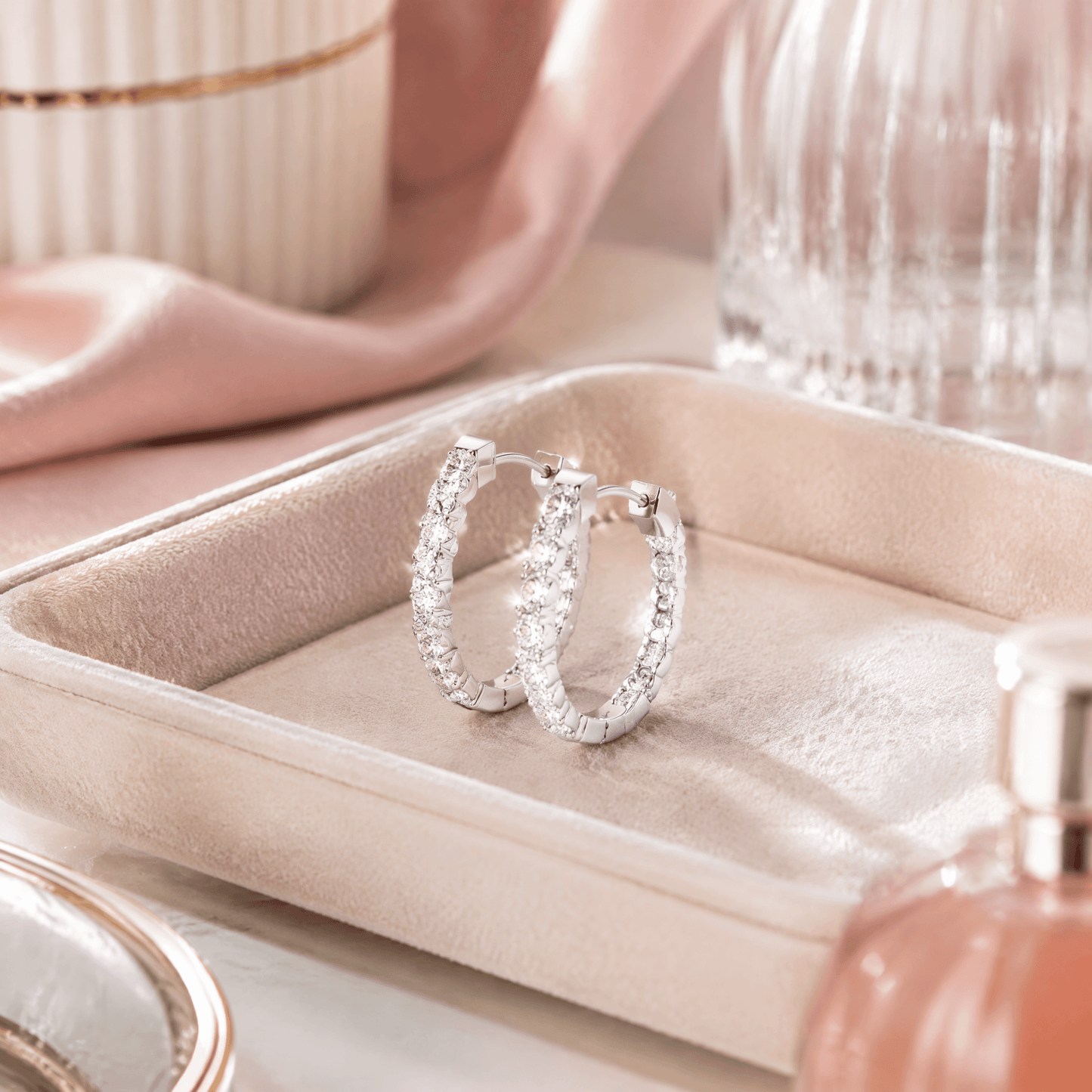 14K White Gold 5.0 CTTW Lab Grown Diamond Round Hoop Earrings