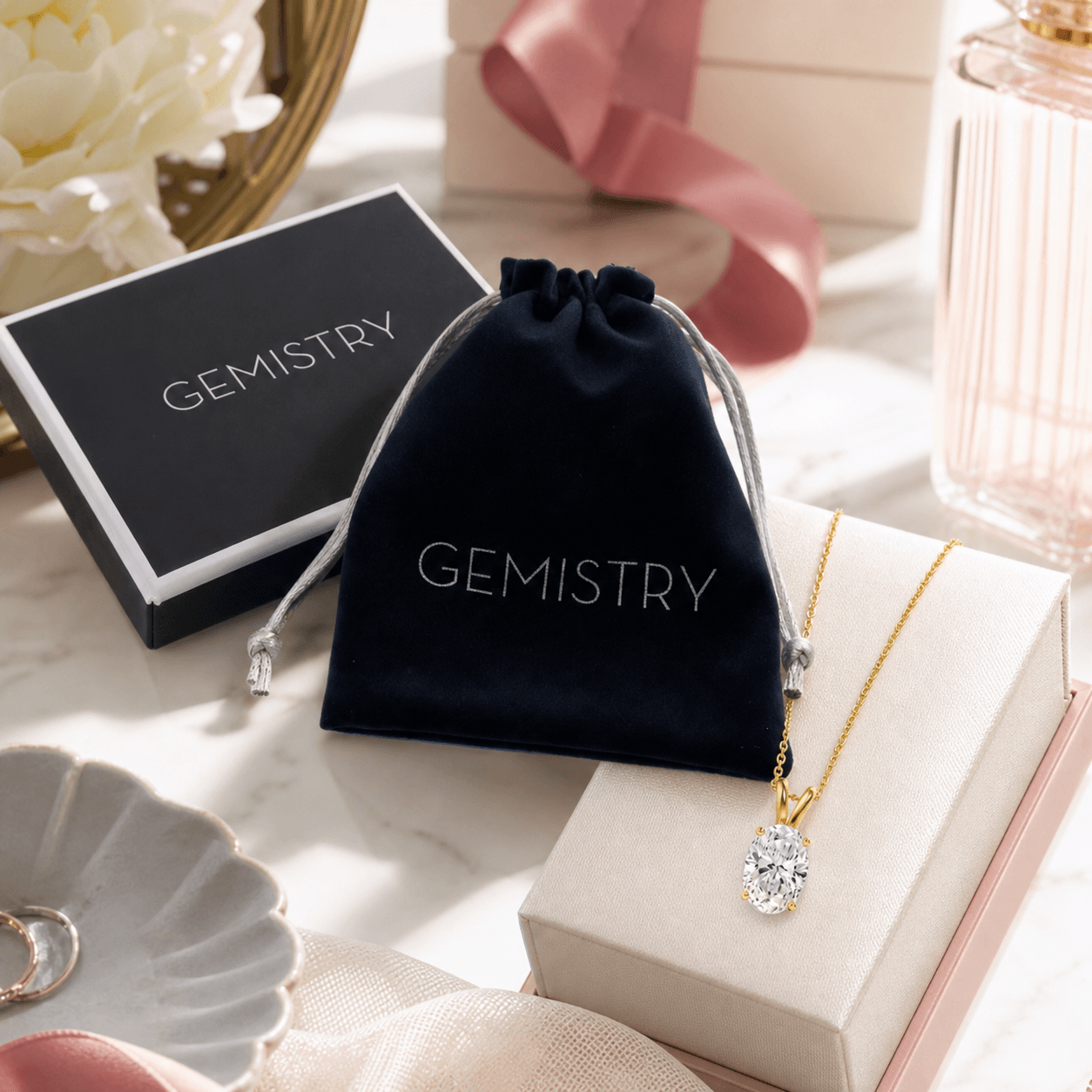 14K Gold 3.0 CTTW Lab Grown Diamond Oval Pendant Necklace