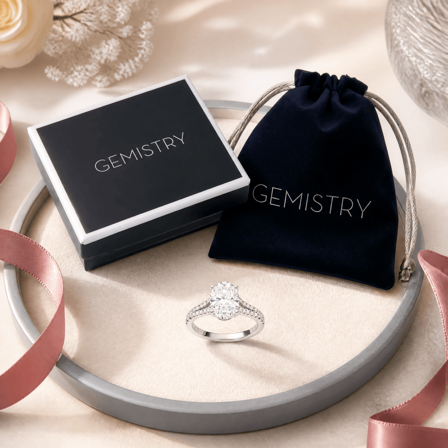 14K White Gold 2.0 CTTW Lab Grown Diamond Oval Cut Ring, Sizes 5 to 10
