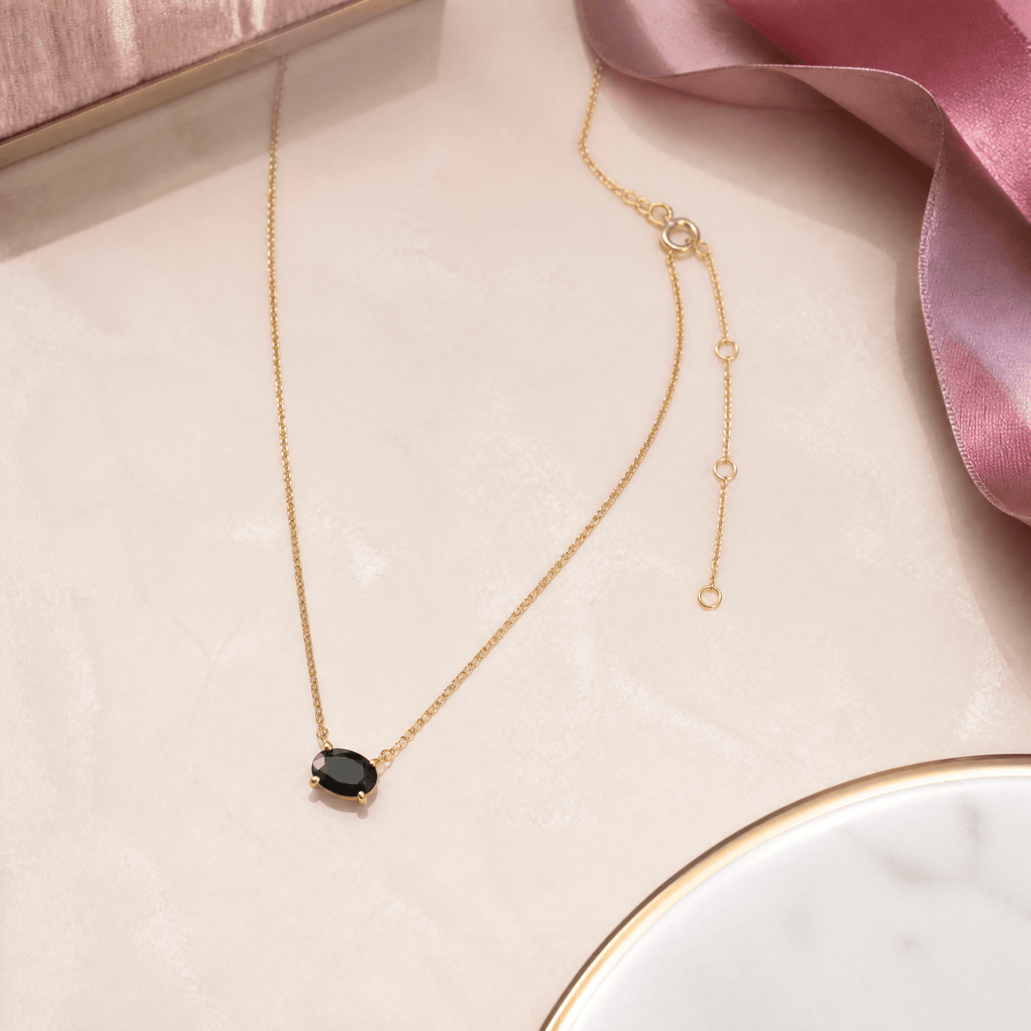 14K Gold Black Opal Oval Pendant Necklace, 15 to 18 Inches