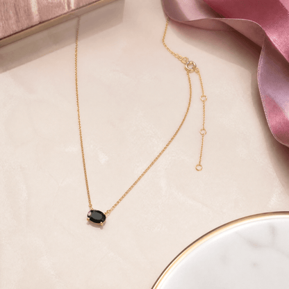 14K Gold Black Opal Oval Pendant Necklace, 15 to 18 Inches