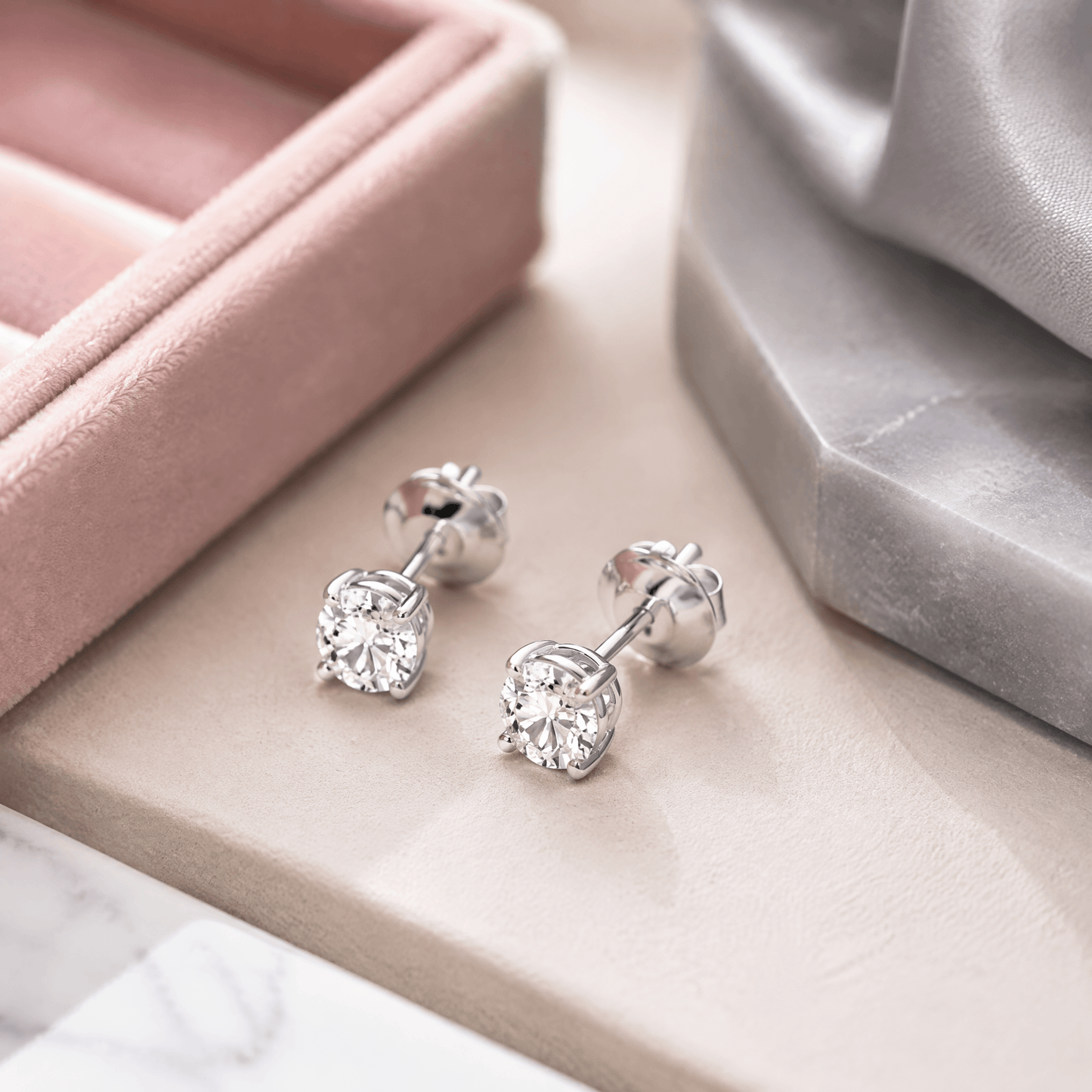 14K White Gold 4.0 CTTW Lab Grown Diamond Round Stud Earrings