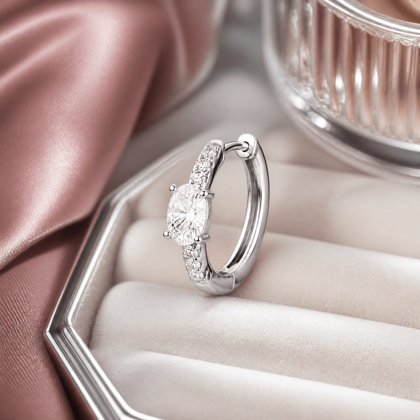 14K White Gold 1.5 CTTW Lab Grown Diamond Round Cut Hoop Earrings