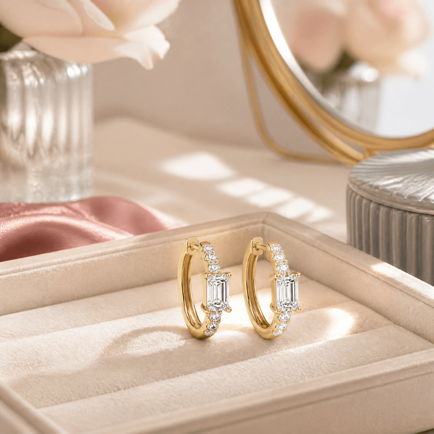 14K Gold 1.5 CTTW Lab Grown Diamond Emerald Cut Hoop Earrings