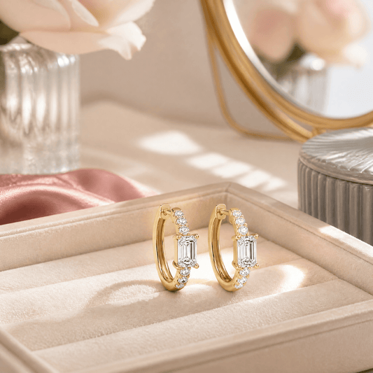 14K Gold 1.5 CTTW Lab Grown Diamond Emerald Cut Hoop Earrings