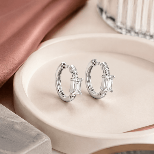 14K White Gold 1.5 CTTW Lab Grown Diamond Emerald Cut Hoop Earrings