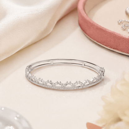 Judy Crowell Jewelry Sterling Silver Cubic Zirconia Two Row Bangle Bracelet