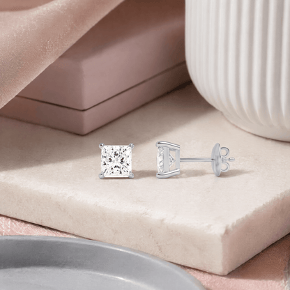 14K White Gold 1.0 CTTW Lab Grown Diamond Princess Cut Stud Earrings