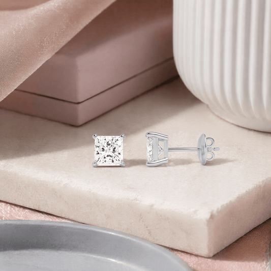 14K White Gold 1.0 CTTW Lab Grown Diamond Princess Cut Stud Earrings