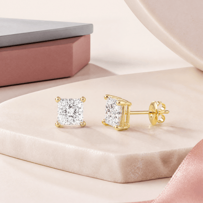 14K Gold 5.0 CTTW Lab Grown Diamond Princess Cut Stud Earrings