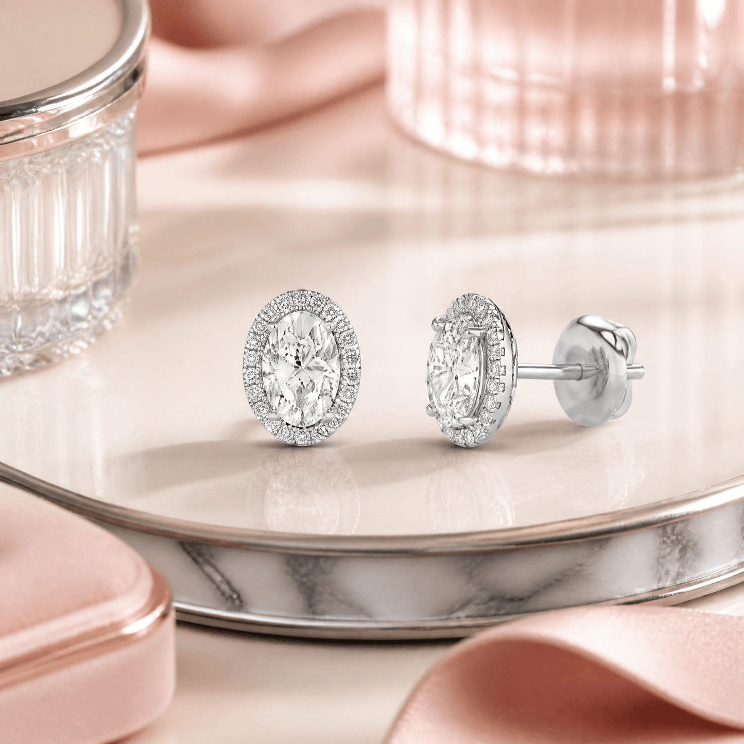 14K White Gold 3.0 CTTW Lab Grown Diamond Oval Stud Earrings