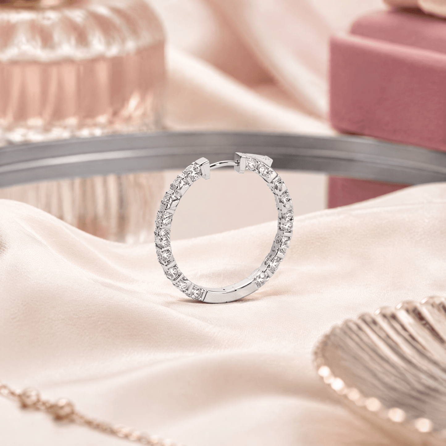 14K White Gold 7.0 CTTW Lab Grown Diamond Round Hoop Earrings