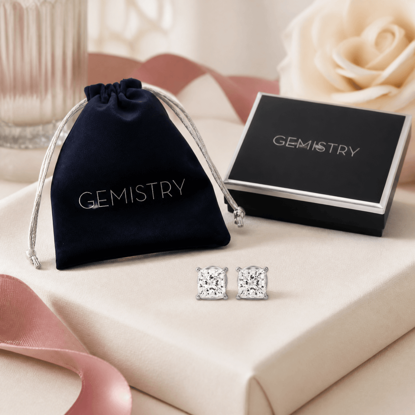 14K White Gold 5.0 CTTW Lab Grown Diamond Princess Cut Stud Earrings