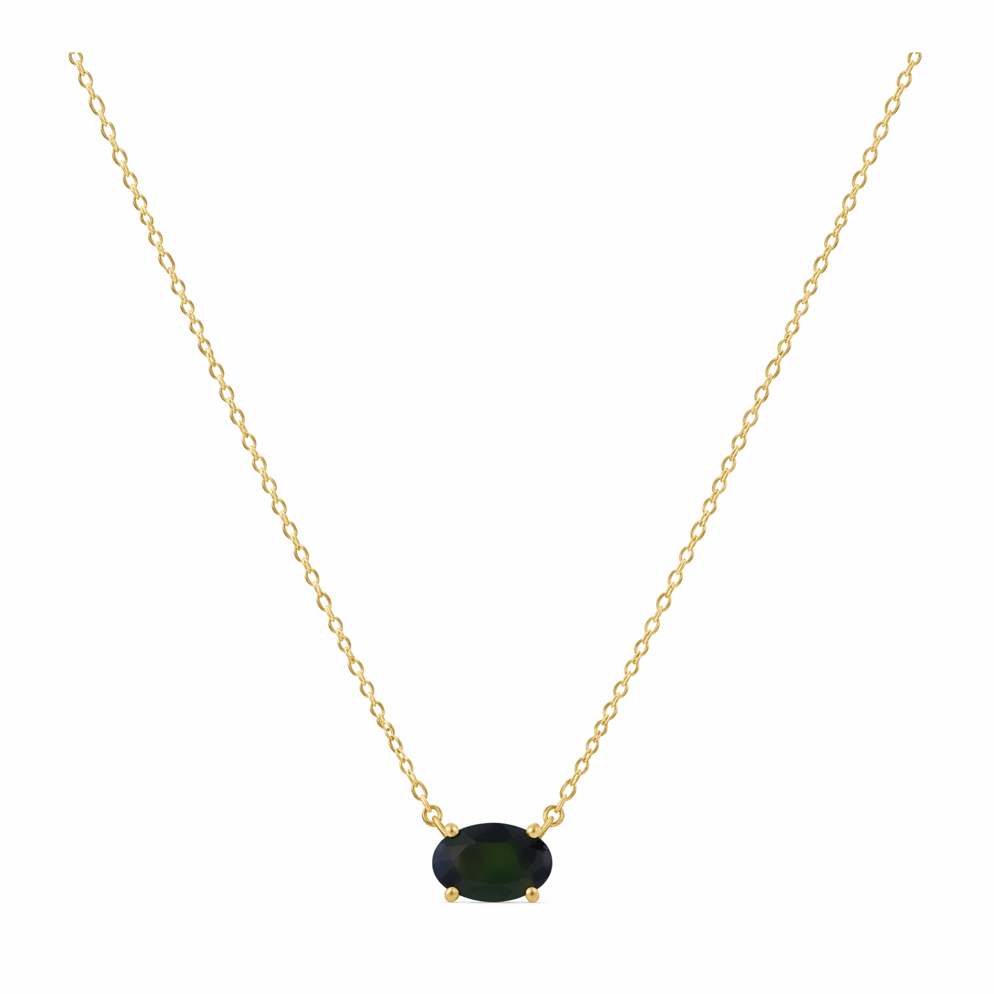 14K Gold Black Opal Oval Pendant Necklace, 15 to 18 Inches