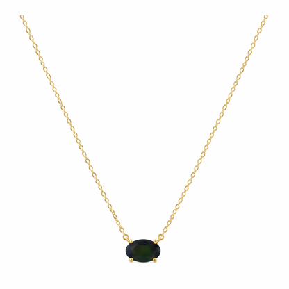 14K Gold Black Opal Oval Pendant Necklace, 15 to 18 Inches