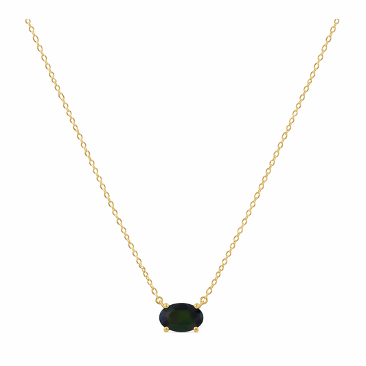 14K Gold Black Opal Oval Pendant Necklace, 15 to 18 Inches