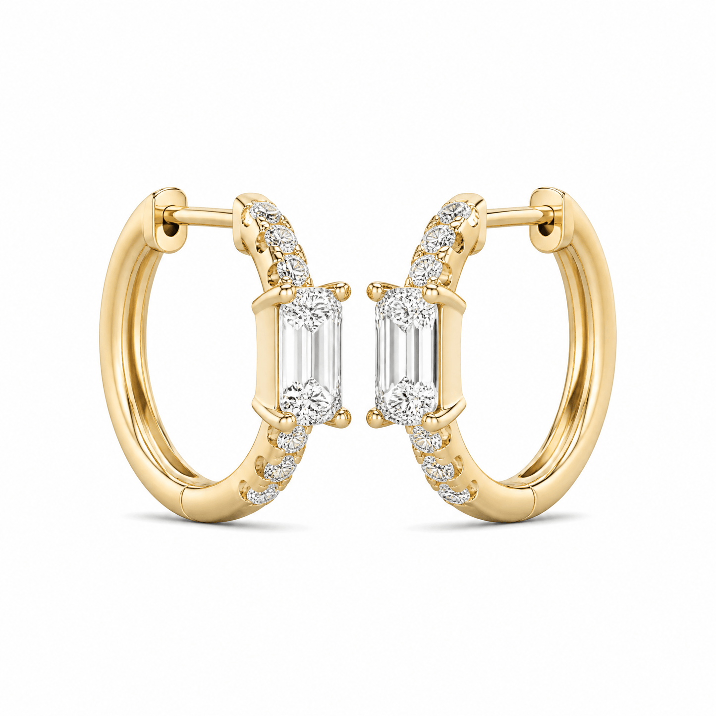 14K Gold 1.5 CTTW Lab Grown Diamond Emerald Cut Hoop Earrings