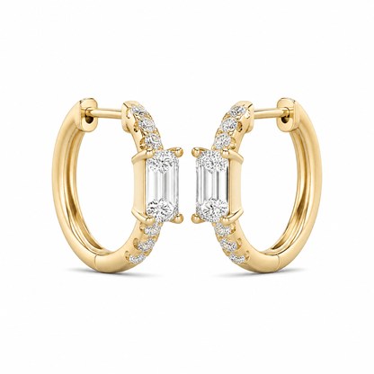 14K Gold 1.5 CTTW Lab Grown Diamond Emerald Cut Hoop Earrings