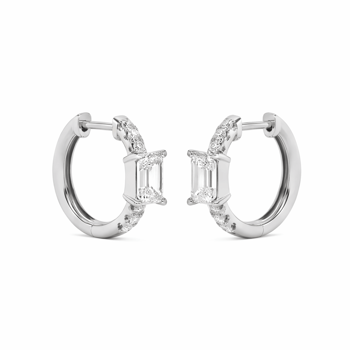 14K White Gold 1.5 CTTW Lab Grown Diamond Emerald Cut Hoop Earrings